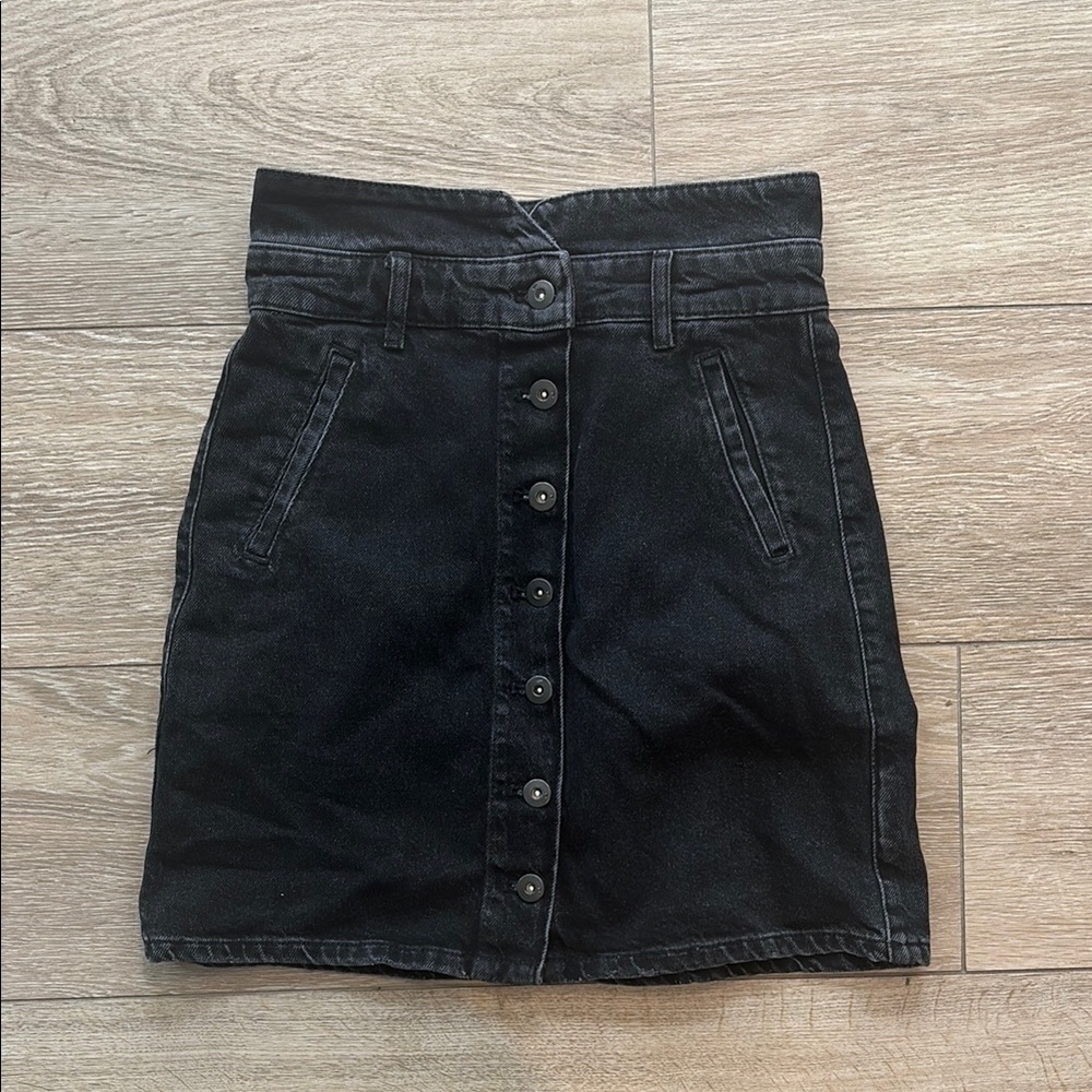 Anthropology Black Denim Button-Up Skirt